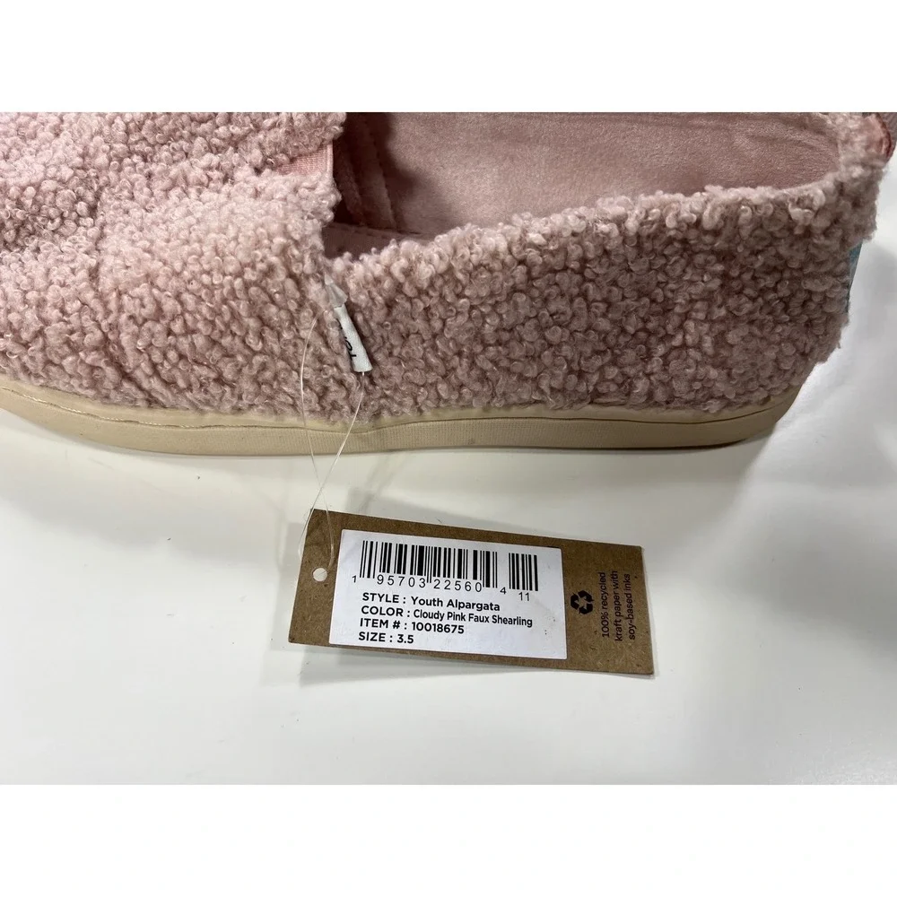 NWT TOMS Youth 3.5Y Alpargata Cloudy Pink Fuzzy Faux‎ Shearling Shoes [10018675]